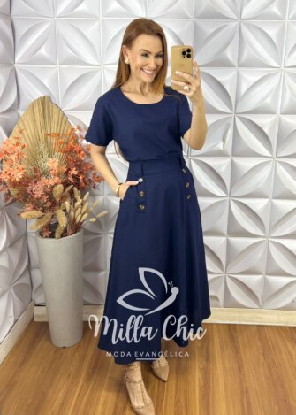 Conjunto Isaura Em Linho - Azul Marinho - Milla Chic