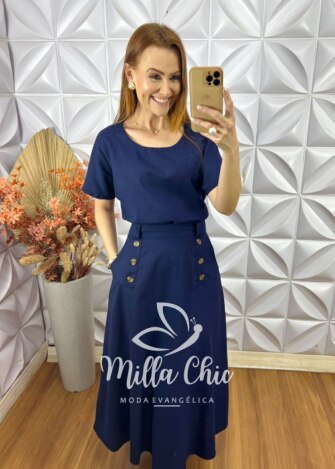 Conjunto Isaura Em Linho - Azul Marinho - Milla Chic