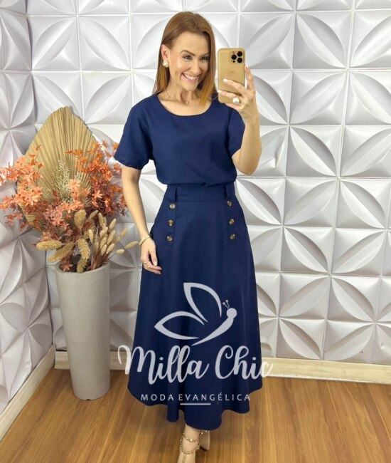 Conjunto Isaura Em Linho - Azul Marinho - Milla Chic