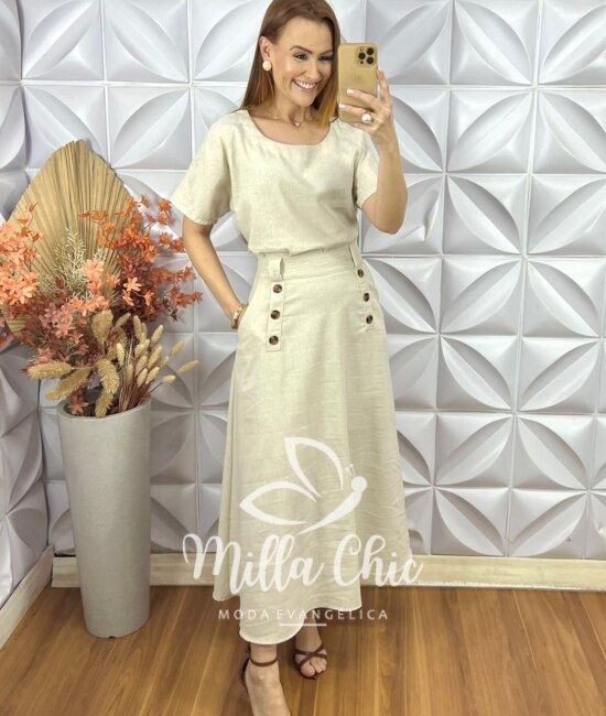 Conjunto Isaura Em Linho - Azul Marinho (cópia) - Milla Chic