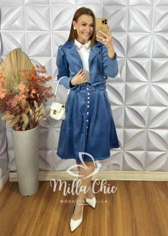 Conjunto Madrid Em Veludo Cotelê - Azul - Milla Chic