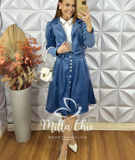 Conjunto Madrid Em Veludo Cotelê - Azul - Milla Chic