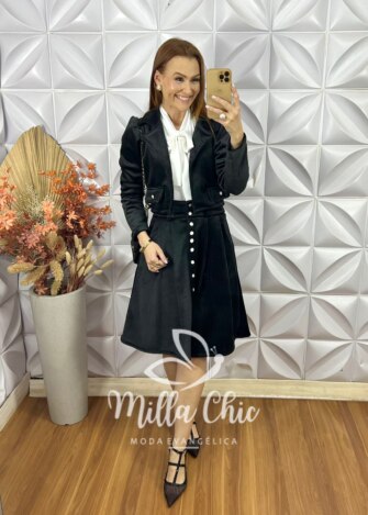 Conjunto Madrid Em Veludo Cotelê - Preto - Milla Chic