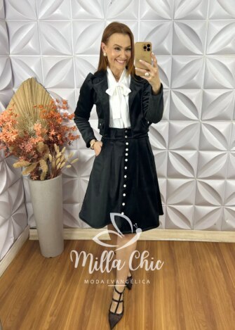 Conjunto Madrid Em Veludo Cotelê - Preto - Milla Chic