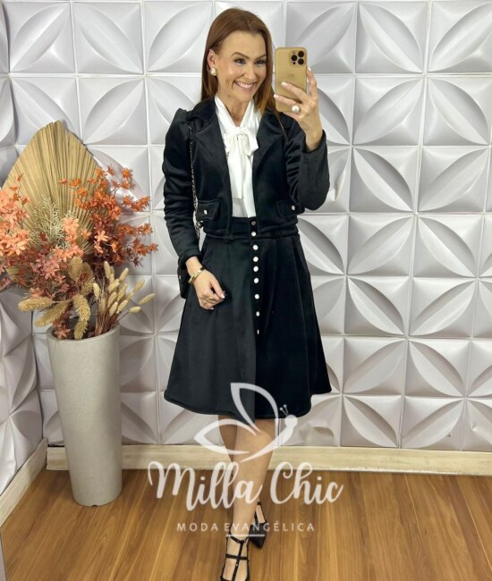 Conjunto Madrid Em Veludo Cotelê - Preto - Milla Chic