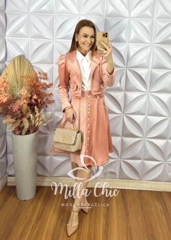 Conjunto Madrid Em Veludo Cotelê - Rosa - Milla Chic