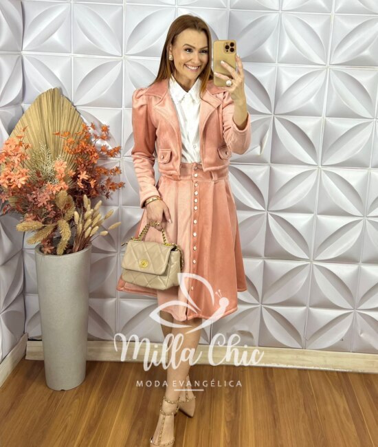 Conjunto Madrid Em Veludo Cotelê - Rosa - Milla Chic