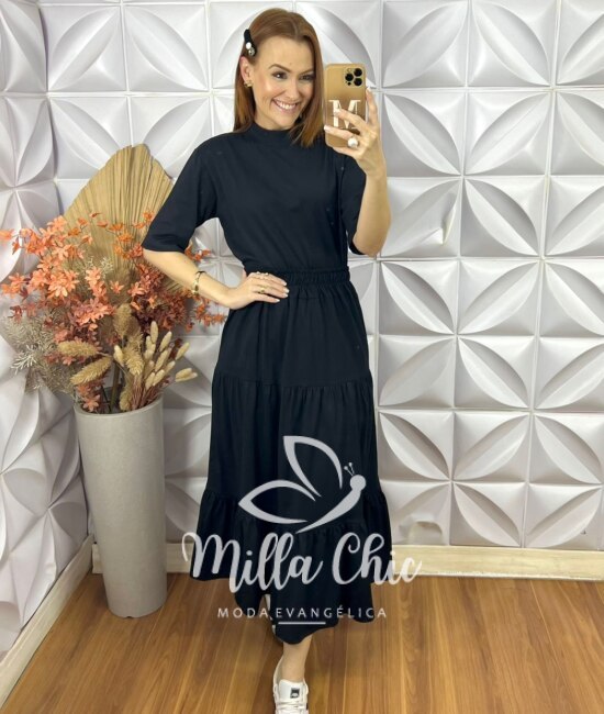 Conjunto Tânia Em Malha Algodão - Preto - Milla Chic