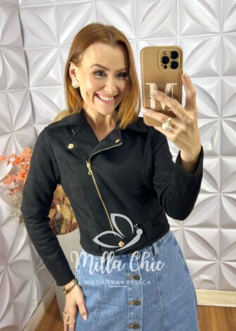 Jaqueta Lígia em Suedi - Preto - Milla Chic