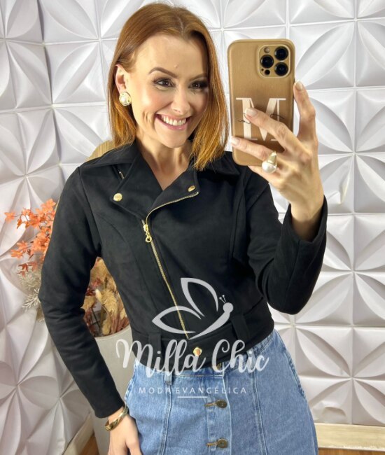 Jaqueta Lígia em Suedi - Preto - Milla Chic