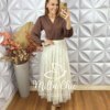 Saia Eduarda Em Tule Com Aplicação - Off White - Milla Chic