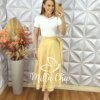 Saia Emília Envelope Em Linho - Amarelo Baunilha - Milla Chic