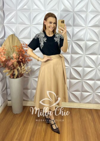Saia Emília Envelope Em Linho -Crú - Milla Chic