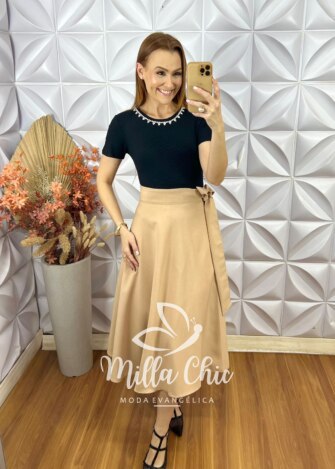 Saia Emília Envelope Em Linho -Crú - Milla Chic