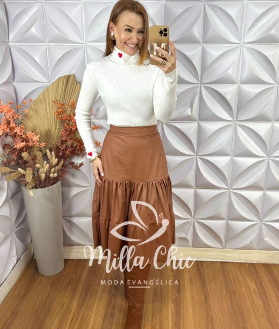 Saia Miranda Em P.U - Marrom - Milla Chic