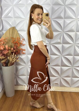 Milla Chic - millachic com br saia mileide em alfaiataria marrom 2 Saia Mileide Em Alfaiataria - Marrom - Milla Chic