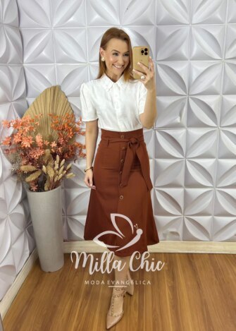 Milla Chic - millachic com br saia mileide em alfaiataria marrom 4 Saia Mileide Em Alfaiataria - Marrom - Milla Chic