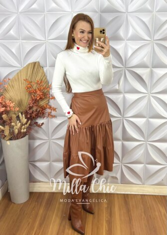 Saia Miranda Em P.U - Marrom - Milla Chic