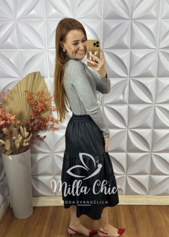 Saia Miranda Em P.U - Preta - Milla Chic