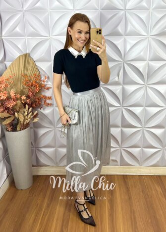 Saia Sophia Em Tule - Cinza - Milla Chic