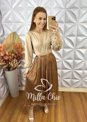 Saia Sophia Em Tule - Marrom - Milla Chic