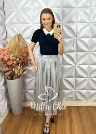 Saia Sophia Em Tule - Cinza - Milla Chic