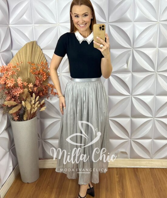 Saia Sophia Em Tule - Cinza - Milla Chic
