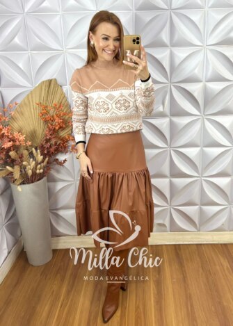 Sueter Katy Em Tricot Modal - Bege - Milla Chic