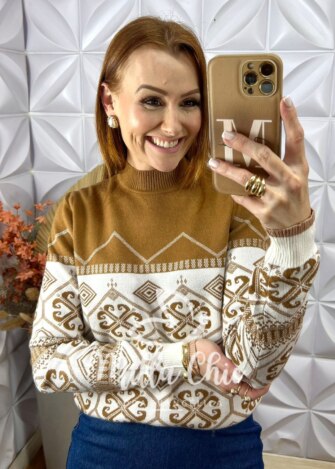Sueter Katy Em Tricot Modal - Caramelo - Milla Chic