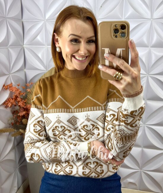 Sueter Katy Em Tricot Modal - Caramelo - Milla Chic