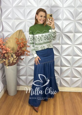 Sueter Katy Em Tricot Modal - Verde - Milla Chic