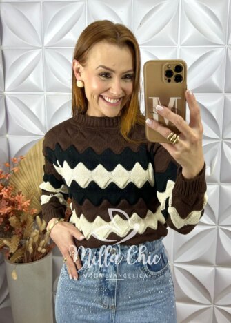 Sueter Maisa Em Tricot - Marrom - Milla Chic