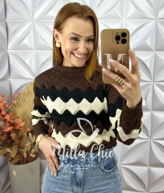 Sueter Maisa Em Tricot - Marrom - Milla Chic