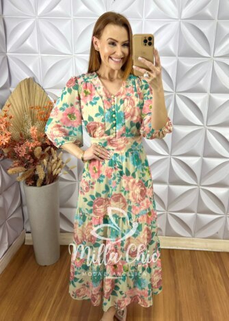 Vestido Abigail Em Chiffon devore - Verde - Milla Chic