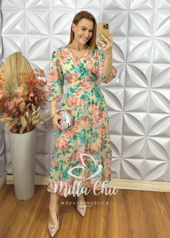 Vestido Abigail Em Chiffon devore - Verde - Milla Chic