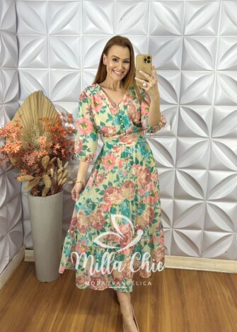 Vestido Abigail Em Chiffon devore - Verde - Milla Chic