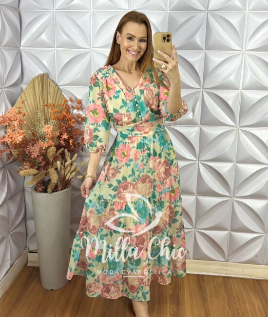 Vestido Abigail Em Chiffon devore - Verde - Milla Chic