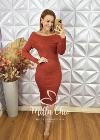 Vestido Adeliana Em Tricot Modal - TerraCota - Milla Chic