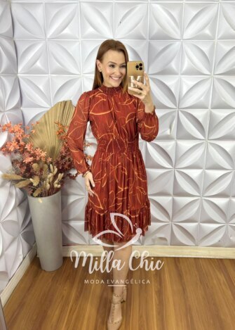 Vestido Agatha Em Tule -  Terracota - Milla Chic