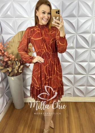 Vestido Agatha Em Tule -  Terracota - Milla Chic