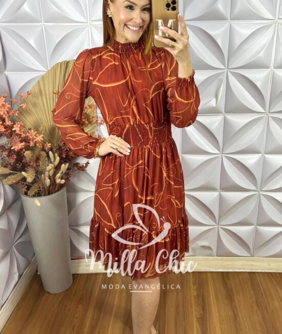 Vestido Agatha Em Tule -  Terracota - Milla Chic