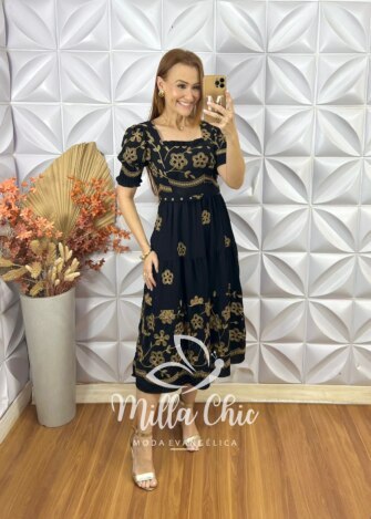 Vestido Agnes Bordado - Preto - Milla Chic