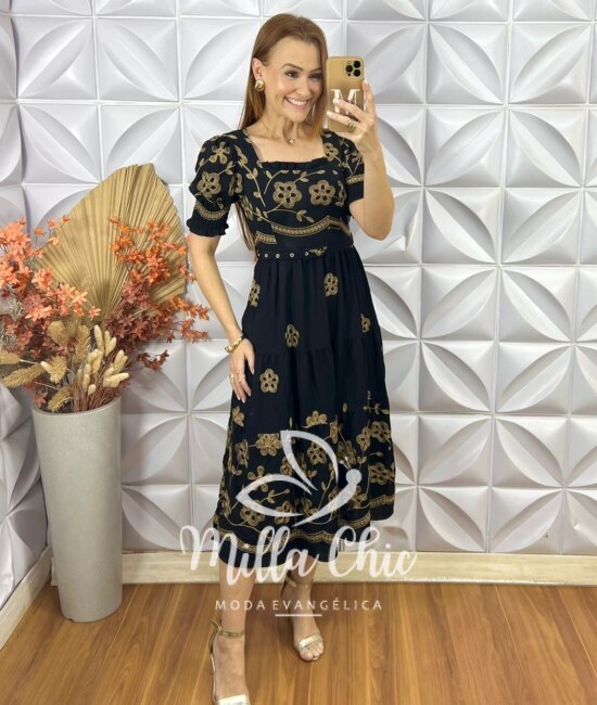 Vestido Agnes Bordado - Preto - Milla Chic