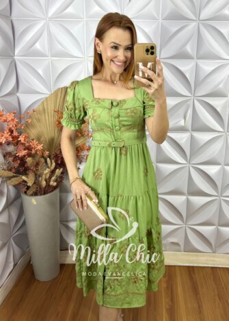 Vestido Agnes Bordado - Verde - Milla Chic