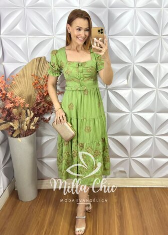 Vestido Agnes Bordado - Verde - Milla Chic