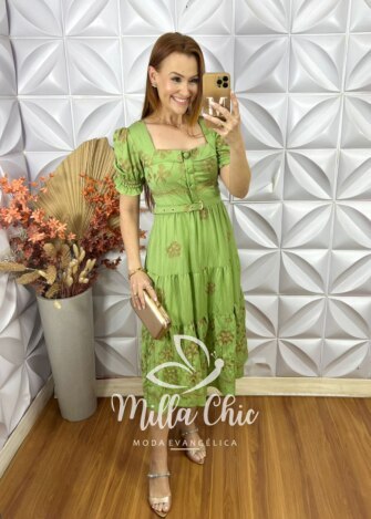Vestido Agnes Bordado - Verde - Milla Chic