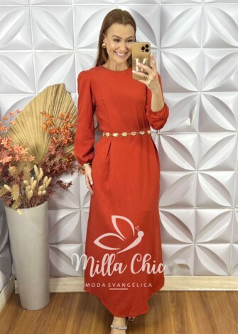 Vestido Elvira Em Alfaiataria Marrant - Laranja - Milla Chic