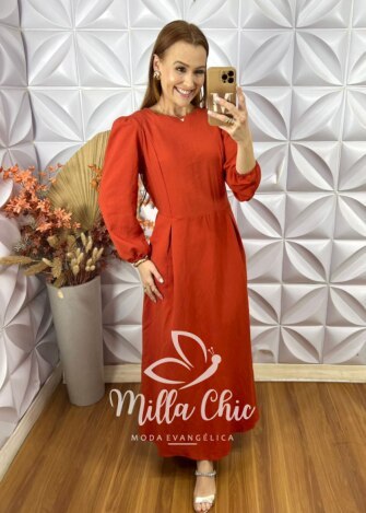 Vestido Elvira Em Alfaiataria Marrant - Laranja - Milla Chic
