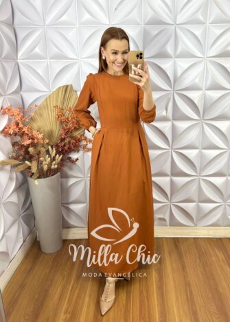 Vestido Elvira Em Alfaiataria Marrant - TerraCota - Milla Chic