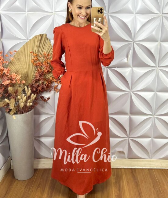 Vestido Elvira Em Alfaiataria Marrant - Laranja - Milla Chic